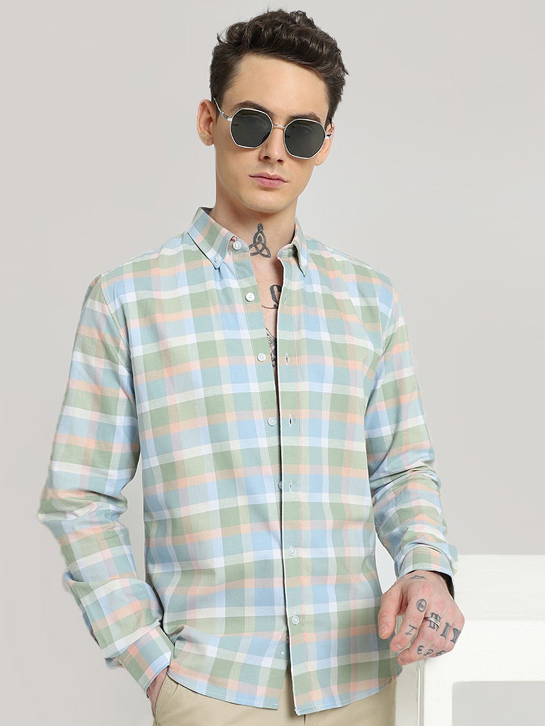 

Banana Club Men Classic Checked Casual Shirt, Green