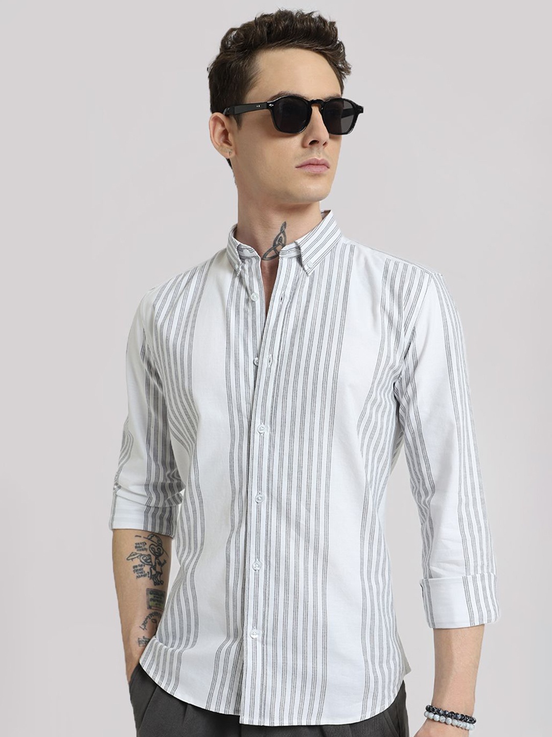 

Banana Club Men Classic Striped Casual Shirt, White