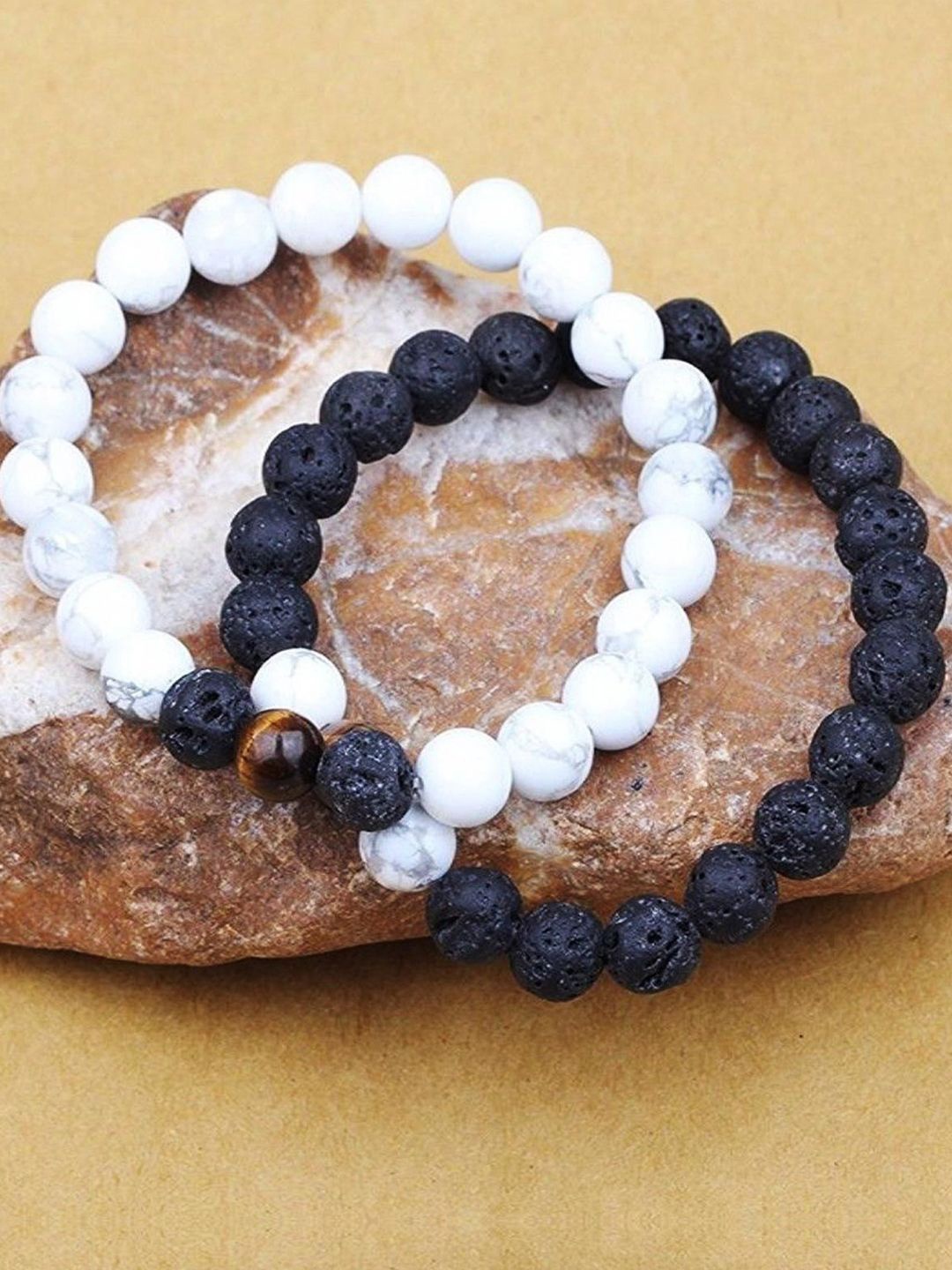 

Young & Forever Unisex Set Of 2 Tiger Eye Elasticated Bracelet, White