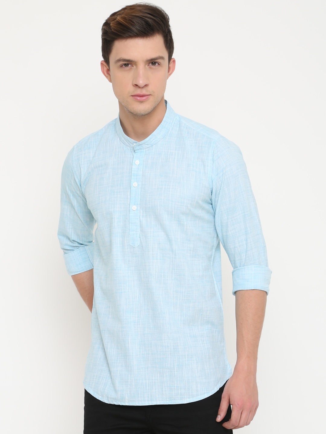 

Cross Court Men Blue Woven Design Straight Kurta