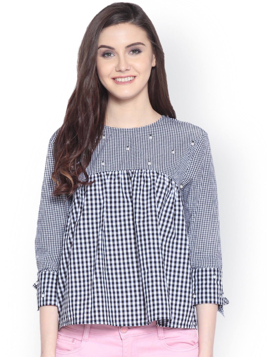 

Gipsy Women Black Checked Pure Cotton Top