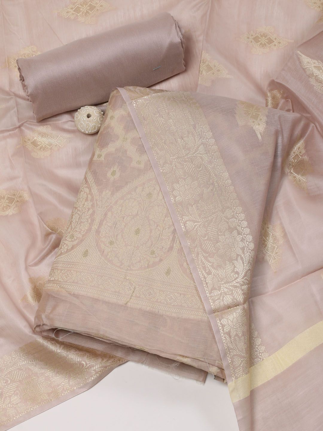 

Meena Bazaar Floral Woven Design Zari Chanderi Unstitched Dress Material, Mauve