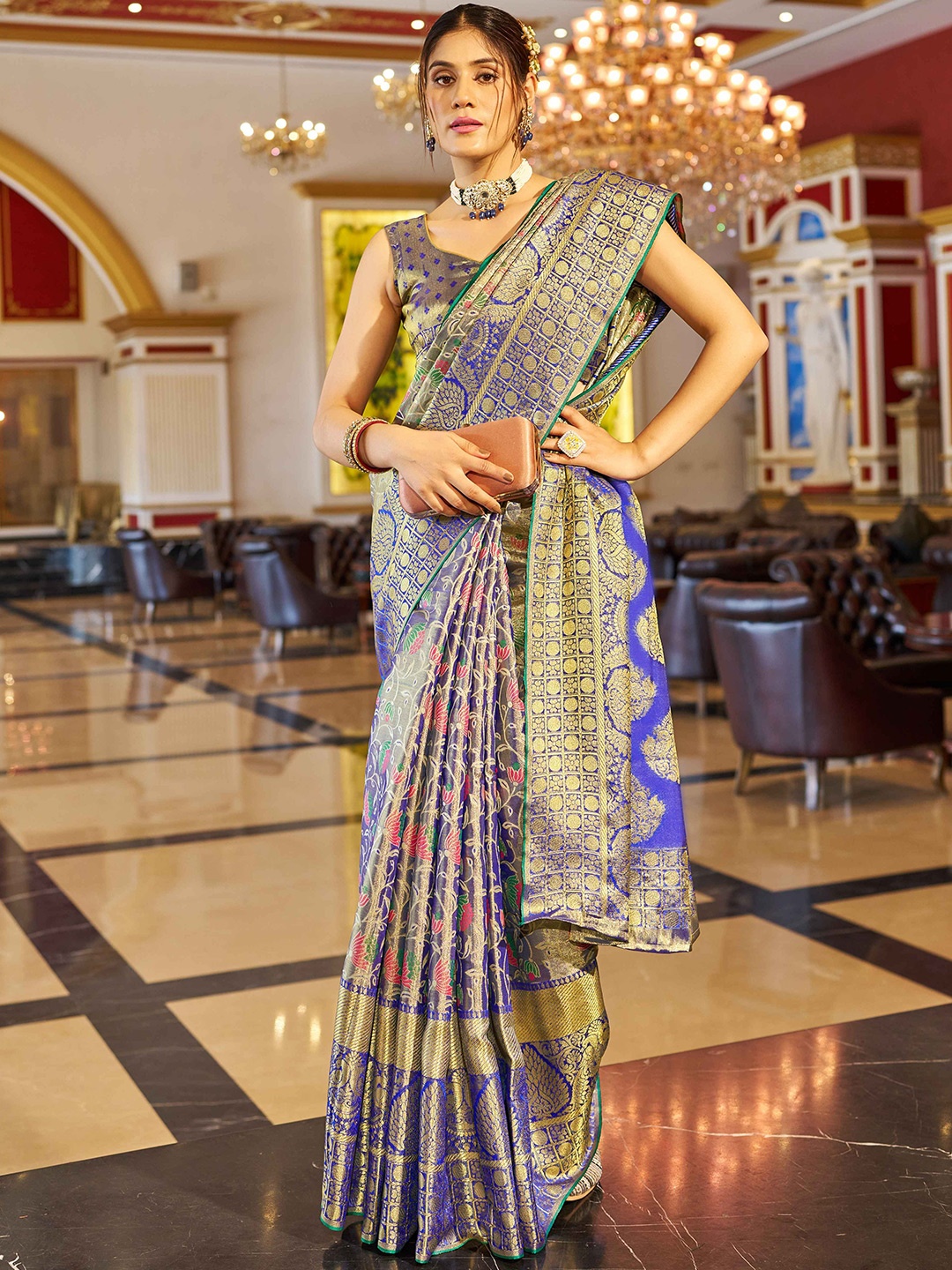 

KALINI Woven Design Zari Saree, Blue