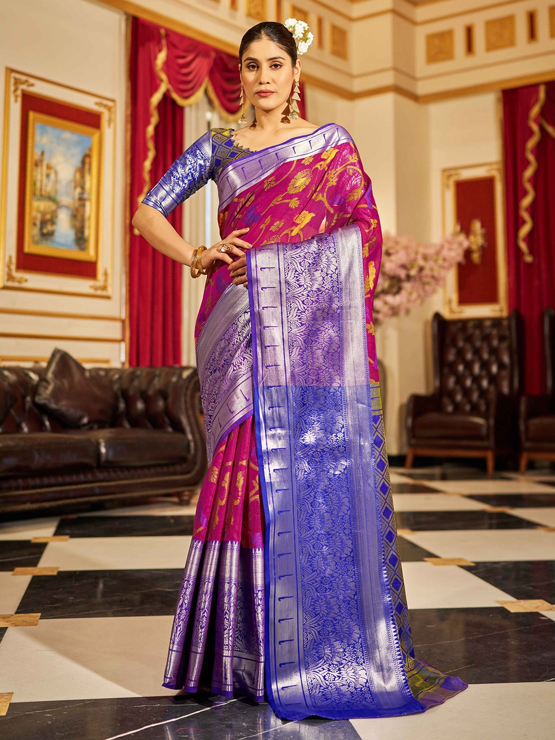

KALINI Woven Design Zari Saree, Pink