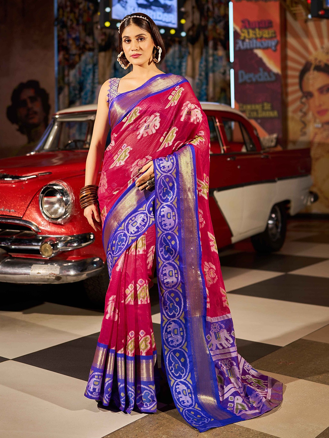 

KALINI Ethnic Motifs Zari Saree, Pink