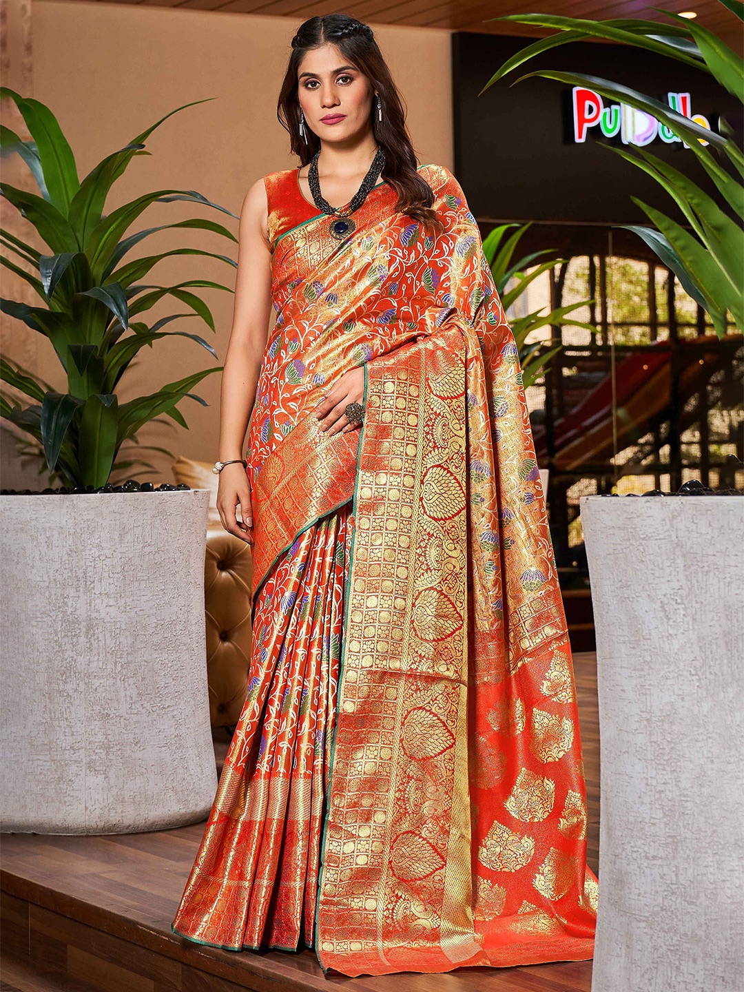 

KALINI Woven Design Zari Saree, Red