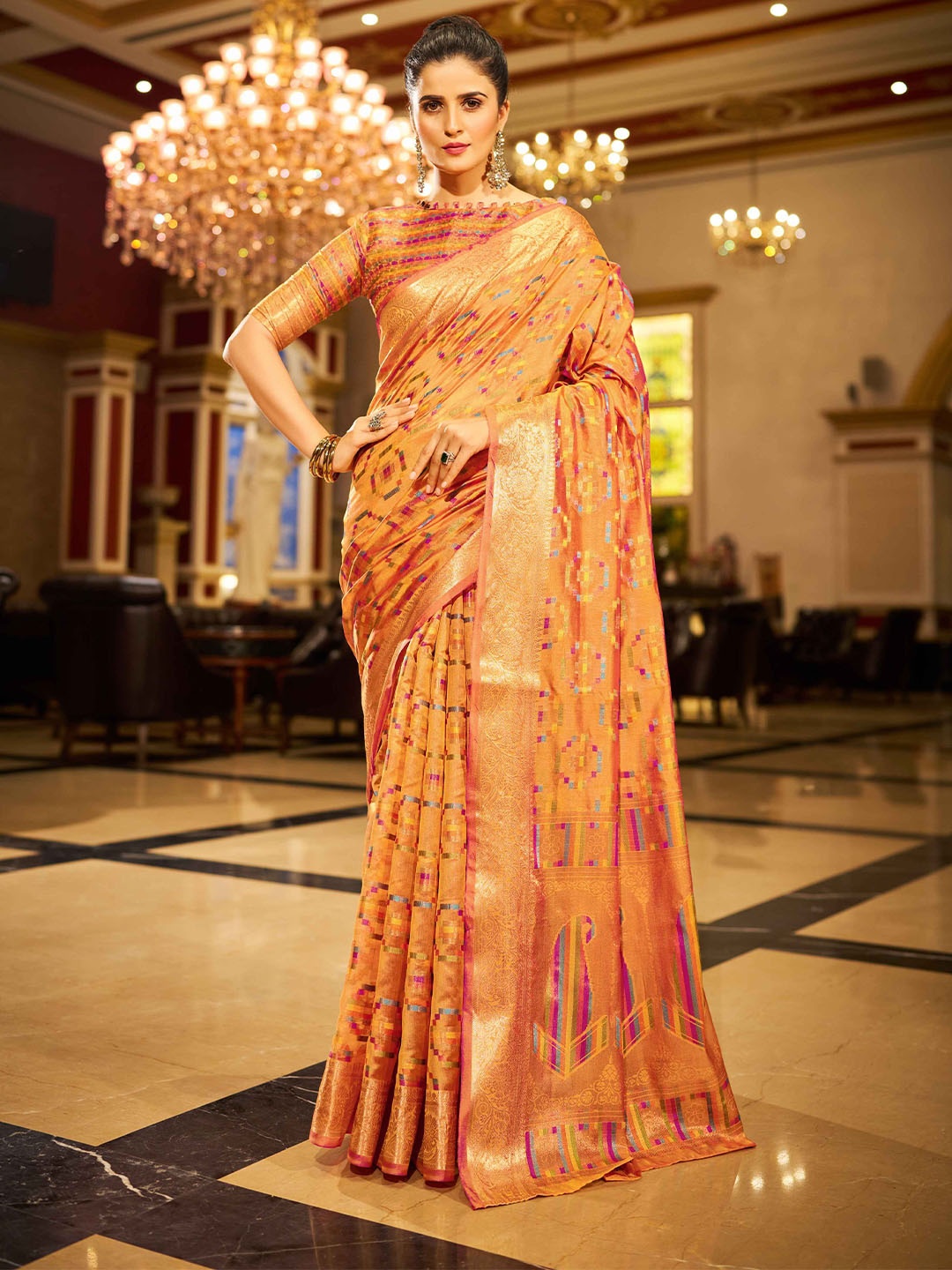 

KALINI Woven Design Zari Organza Saree, Yellow