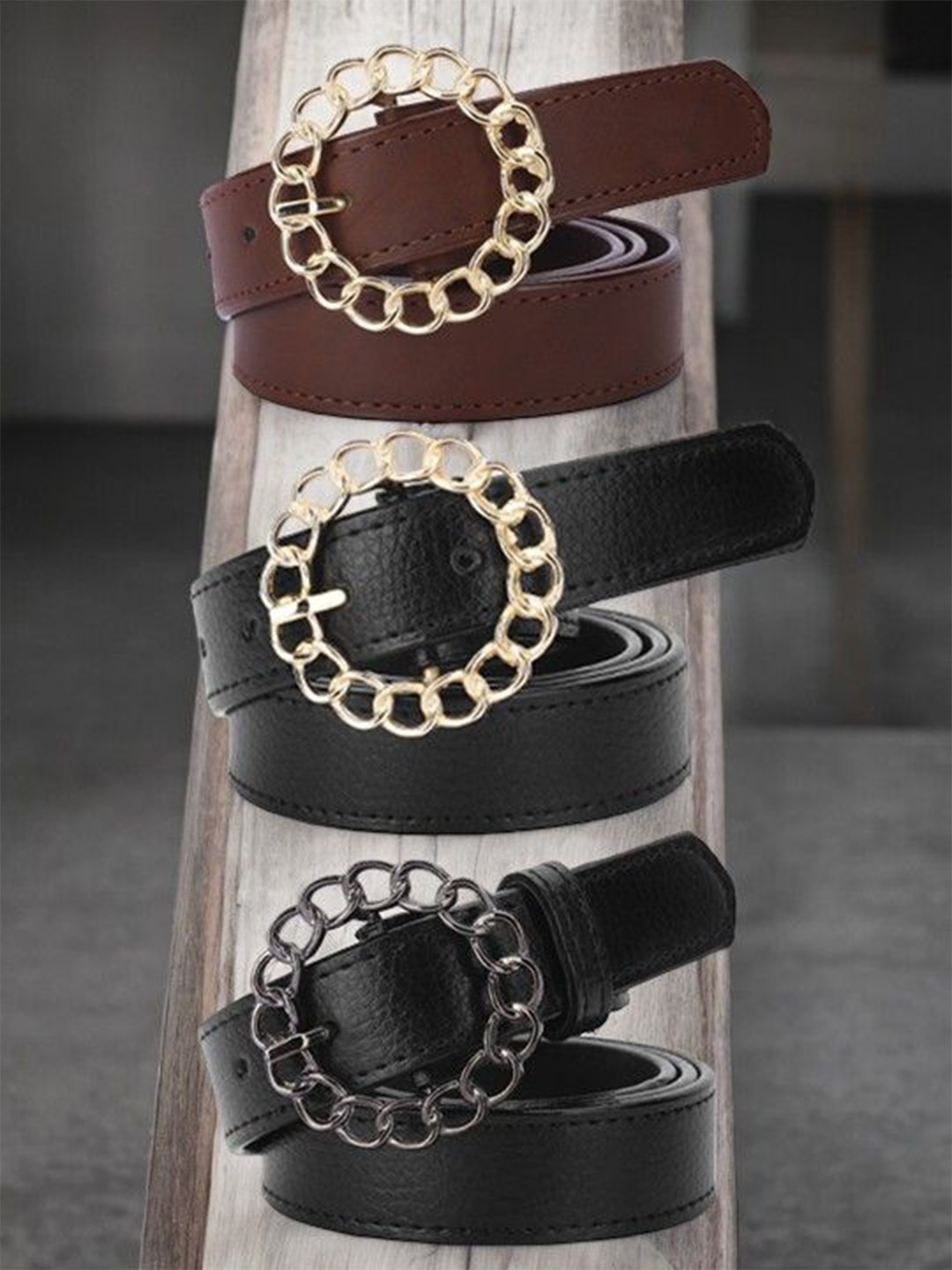 

DressBerry Women Set Of 3 Solid Casual Belts, Black