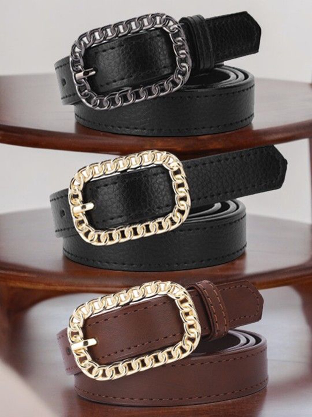 

DressBerry Women Set Of 3 Solid Casual Belts, Black