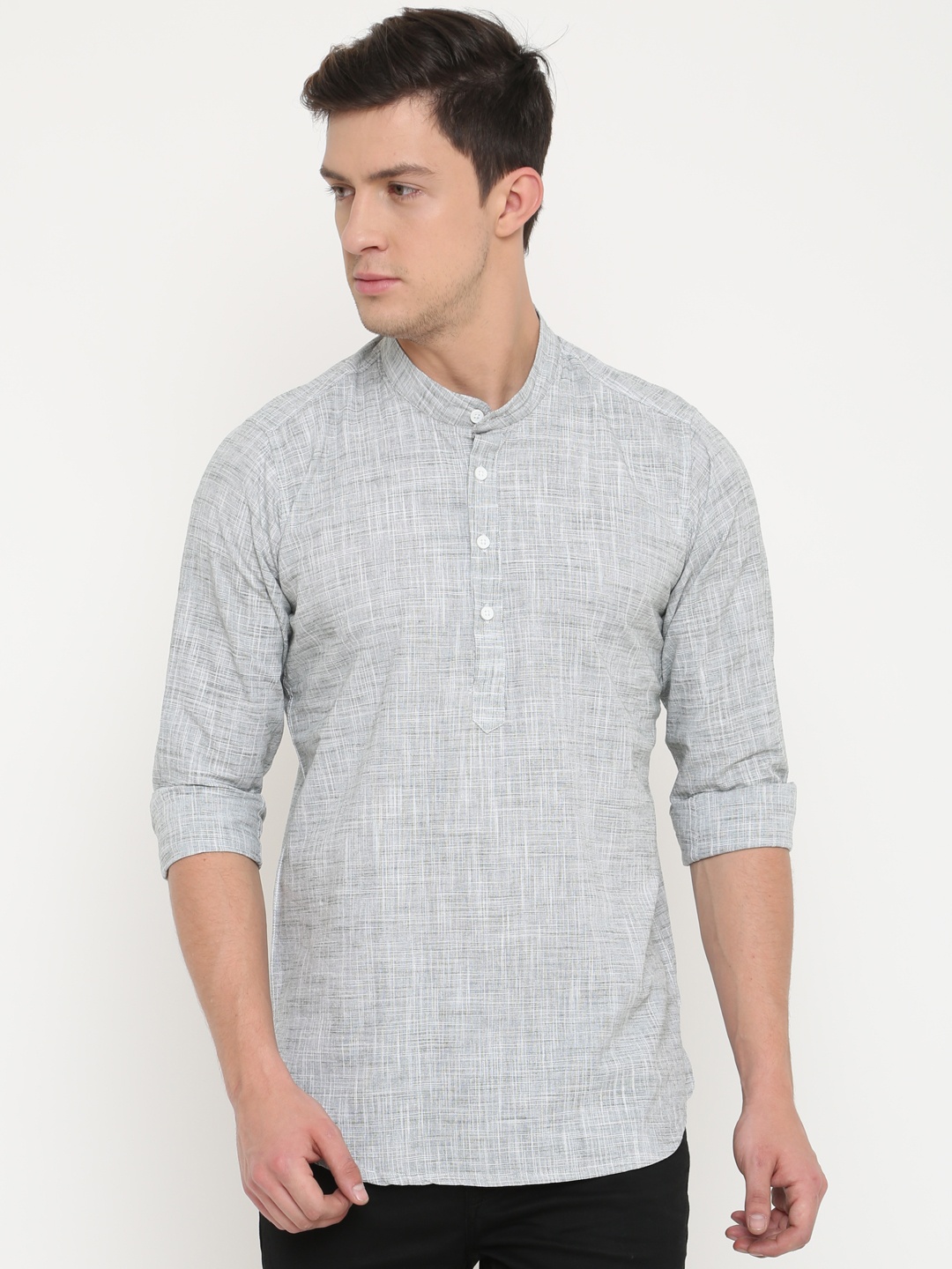 

Cross Court Men White & Grey Woven Design Straight Kurta