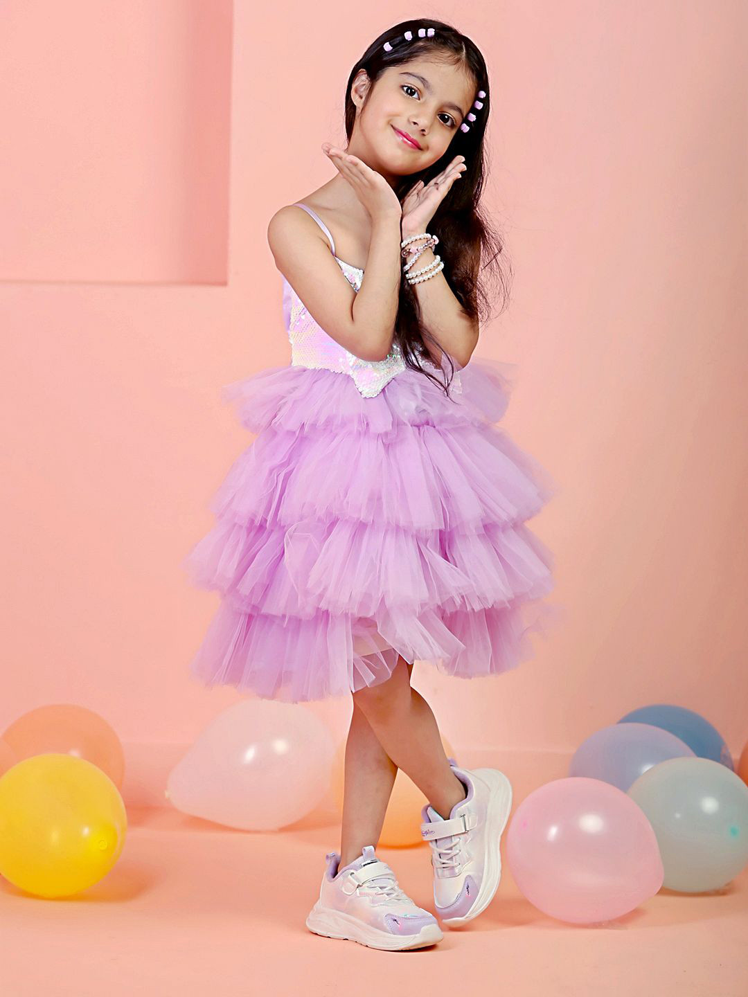 

The Mom Store Girls Embellished Sleeveless Cotton Fit and Flare Dress, Pink