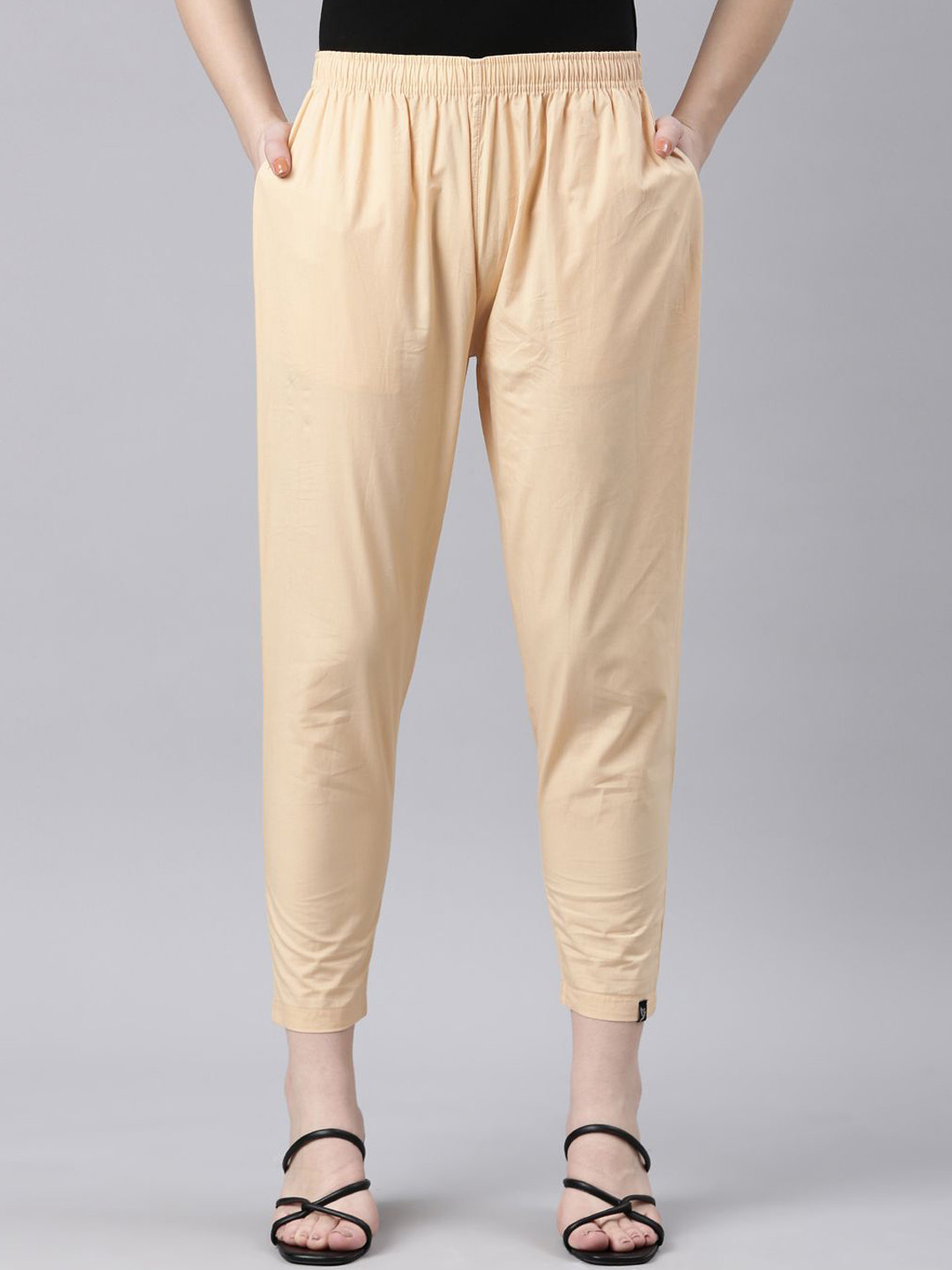

TWIN BIRDS Women Pure Cotton Relaxed Fit Trousers, Beige