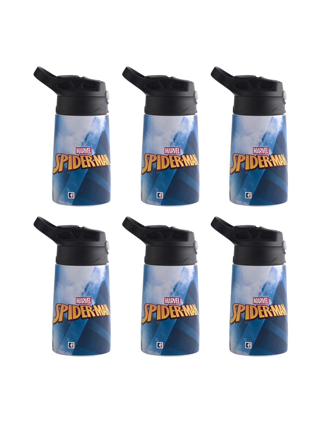 

Kuber Industries Blue & White 6 Pieces Printed Stainless Steel Water Bottles 350 ml