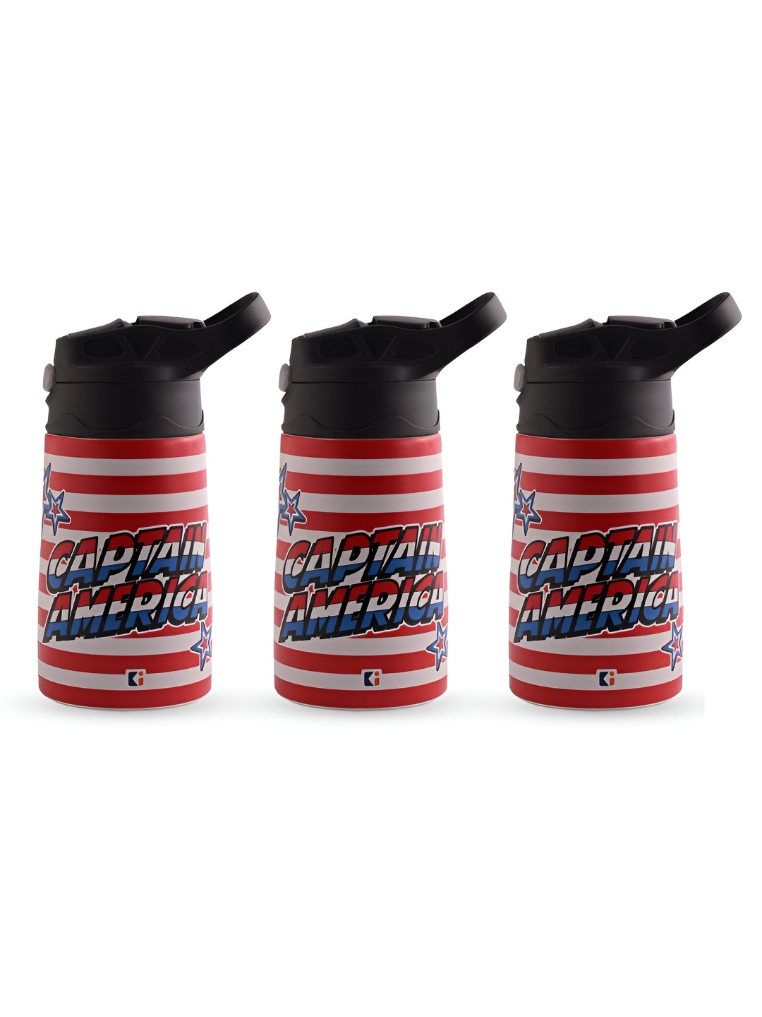 

Kuber Industries Red & Blue 3 Pieces Printed Stainless Steel Water Bottles 350 ml