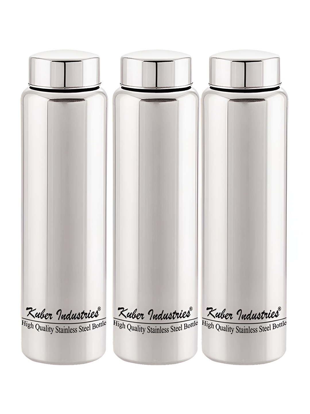 

Kuber Industries Silver-Toned & Black 3 Pieces Stainless Steel Printed Water Bottle 1L