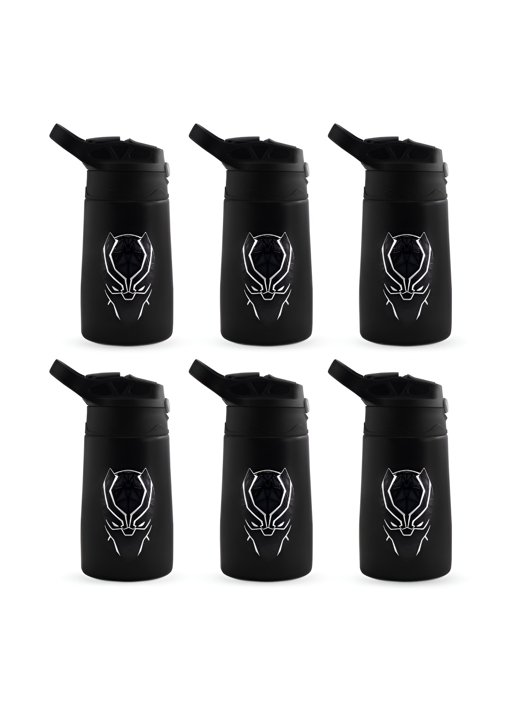 

Kuber Industries Black & Silver-Toned 6 Pieces Stainless Steel Water Bottle 350 ml