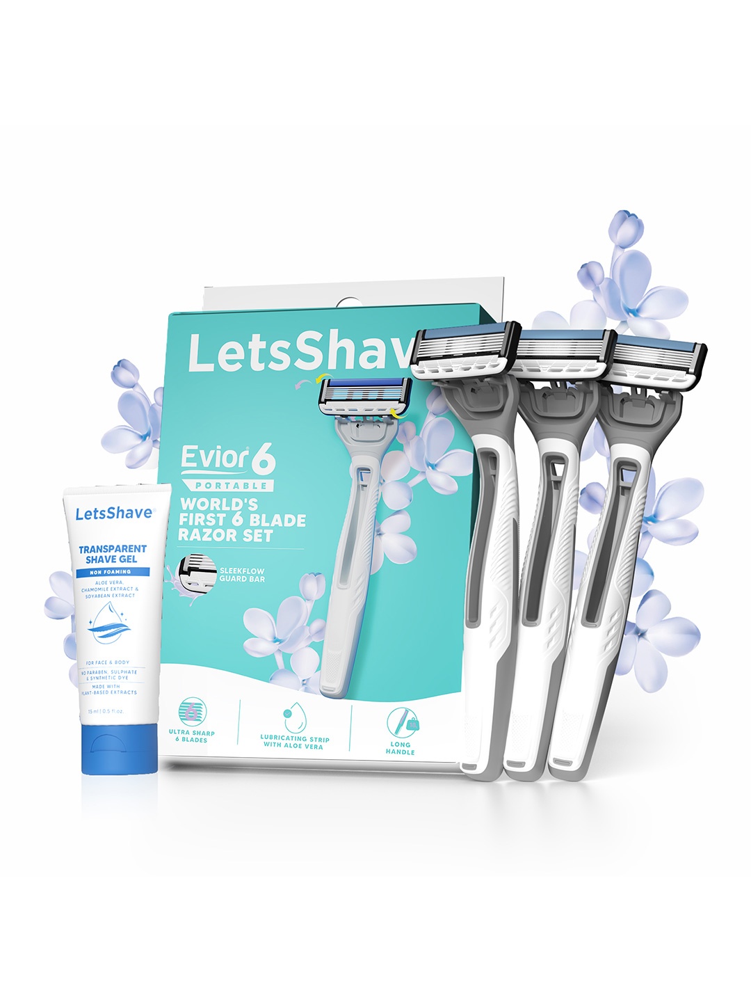 

LetsShave Women 3-Pcs Evior 6 Portable Razors with Free Transparent Shave Gel, White