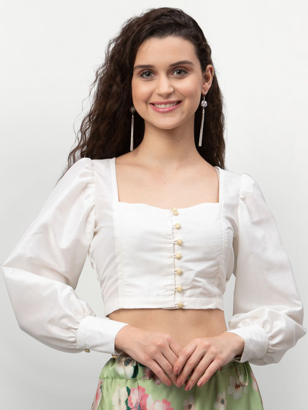 

studio rasa Puff full Sleeve Crop Top, White