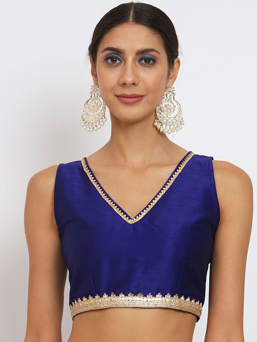 

studio rasa Solid Sleeveless Embellished Crop Top, Blue