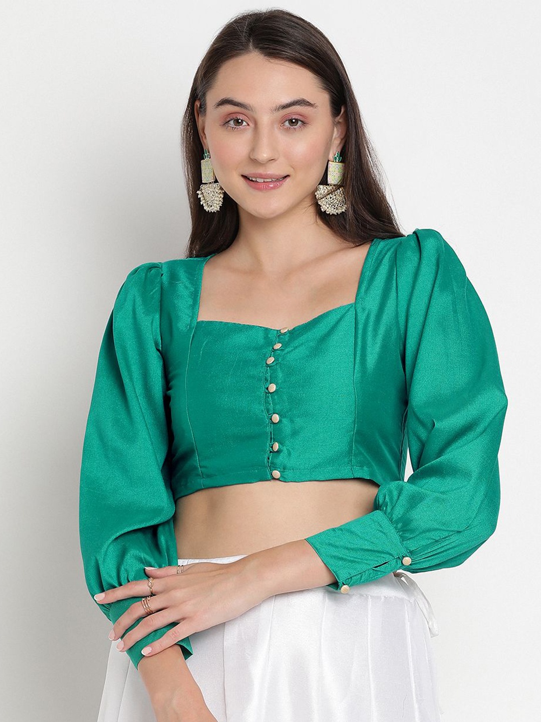 

studio rasa Puff Sleeve Crop Top, Green