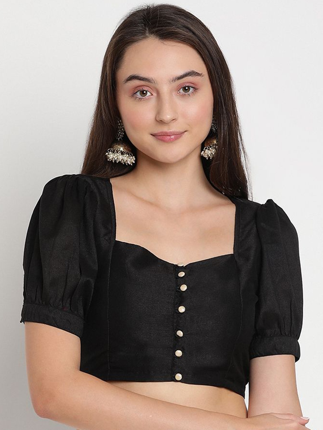 

studio rasa Puff Sleeve Crop Top, Black