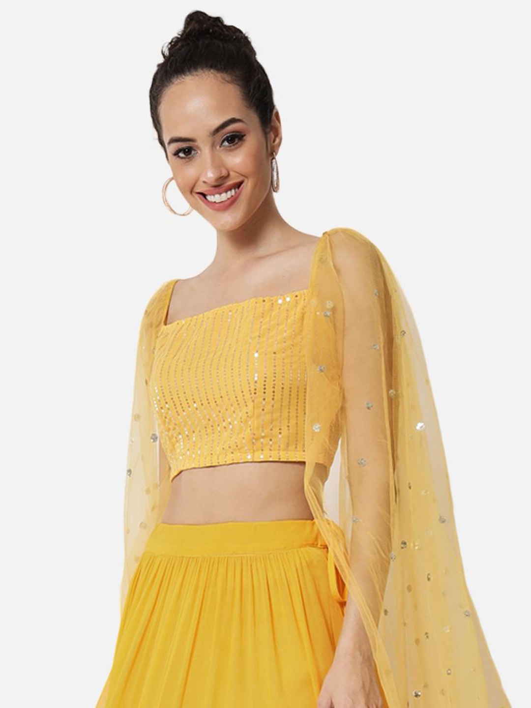 

studio rasa Embellished Georgette Crop Top, Yellow