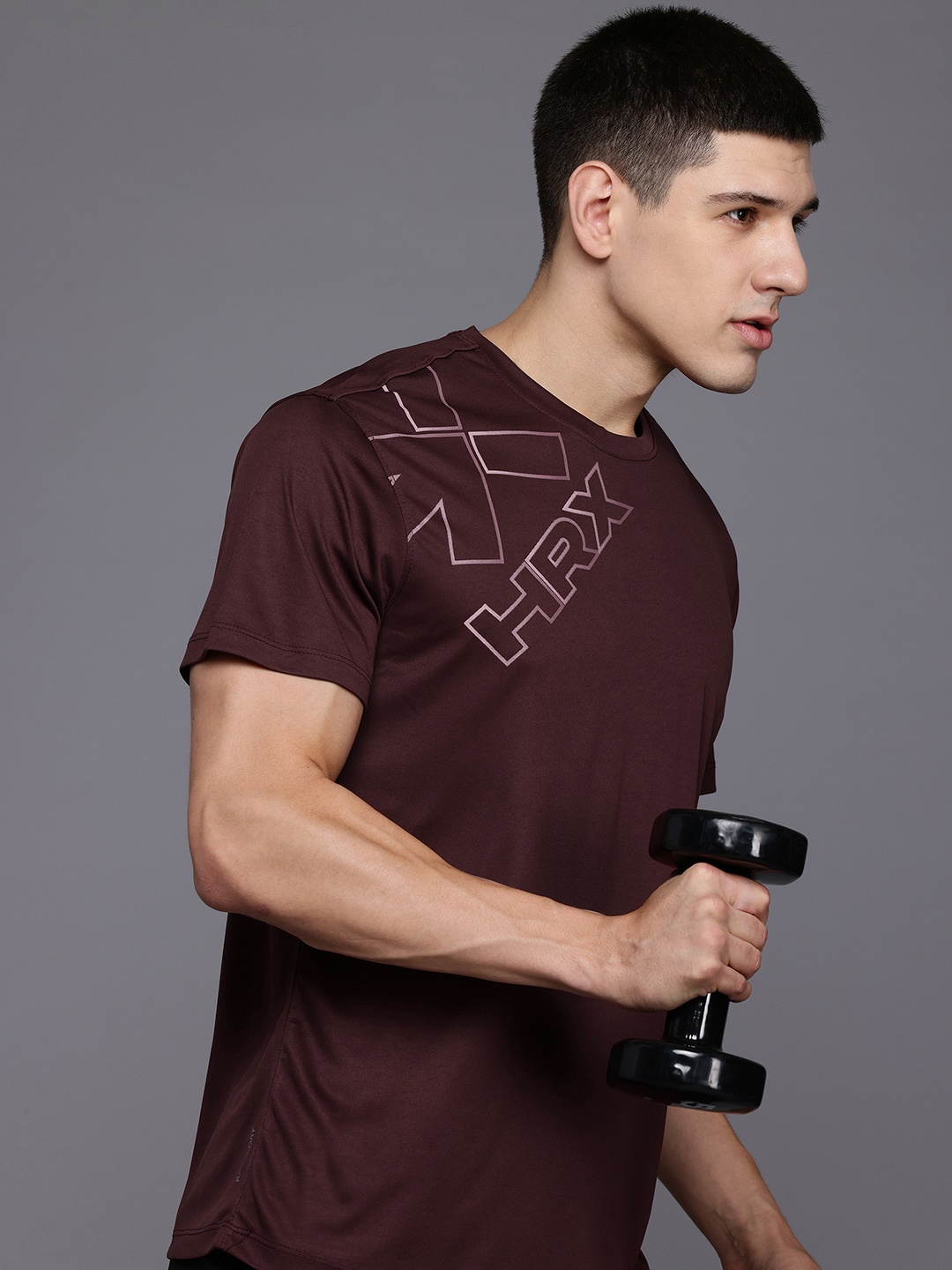 

HRX by Hrithik Roshan Brand Logo Printed Rapid-Dry Training T-shirt, Brown