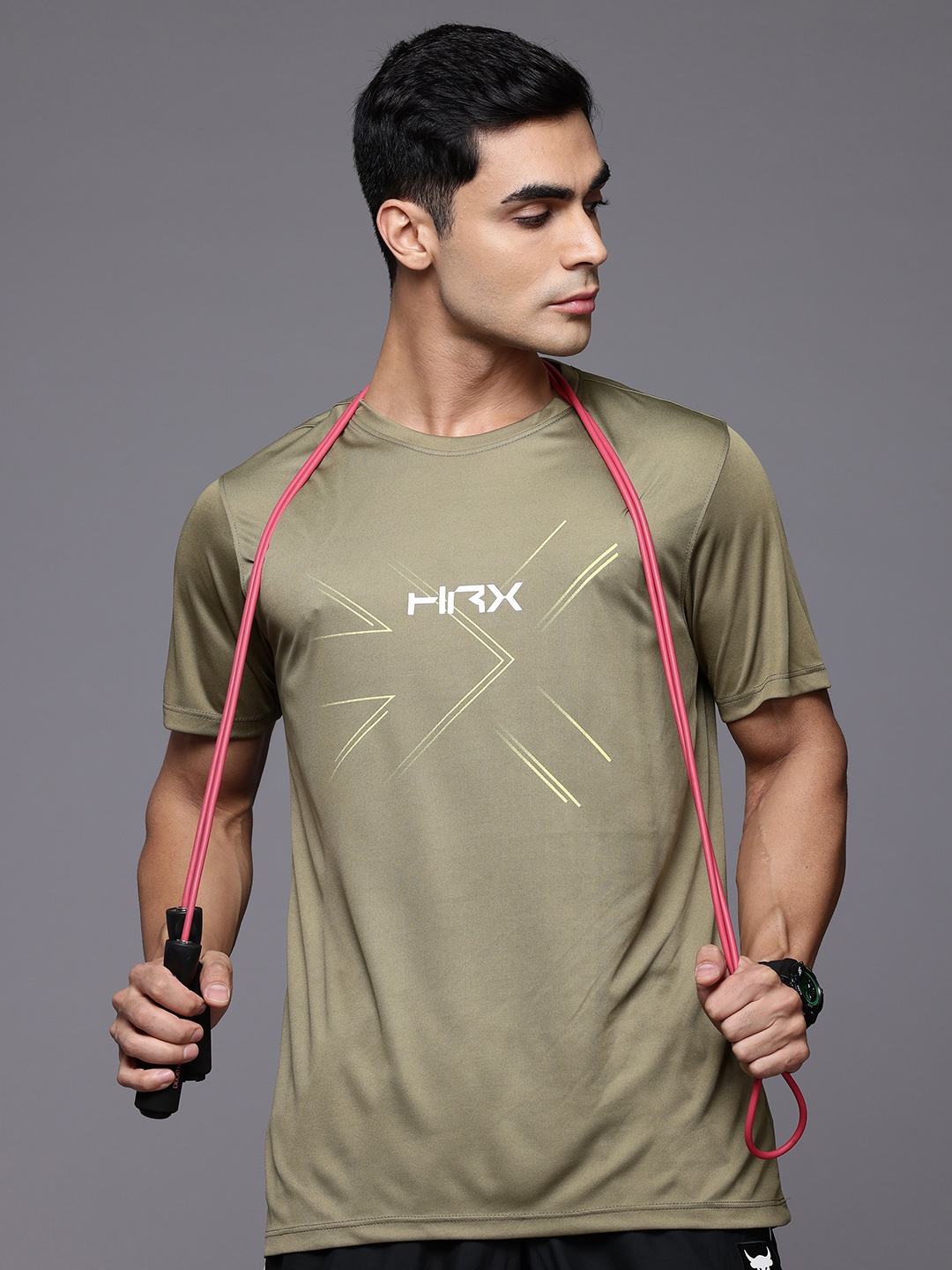 

HRX by Hrithik Roshan Rapid-Dry Printed Training T-shirt, Olive