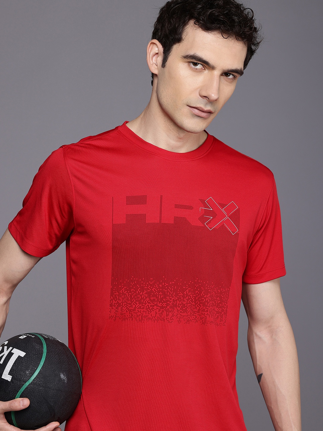 

HRX by Hrithik Roshan Graphic Printed Rapid-Dry Antimicrobial Training Sports T-shirt, Red