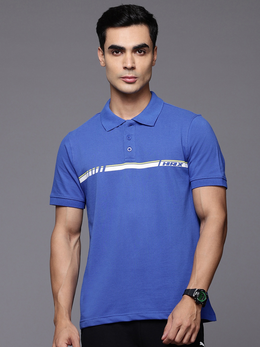 

HRX by Hrithik Roshan Striped Detail Lifestyle Polo Collar T-shirt, Blue