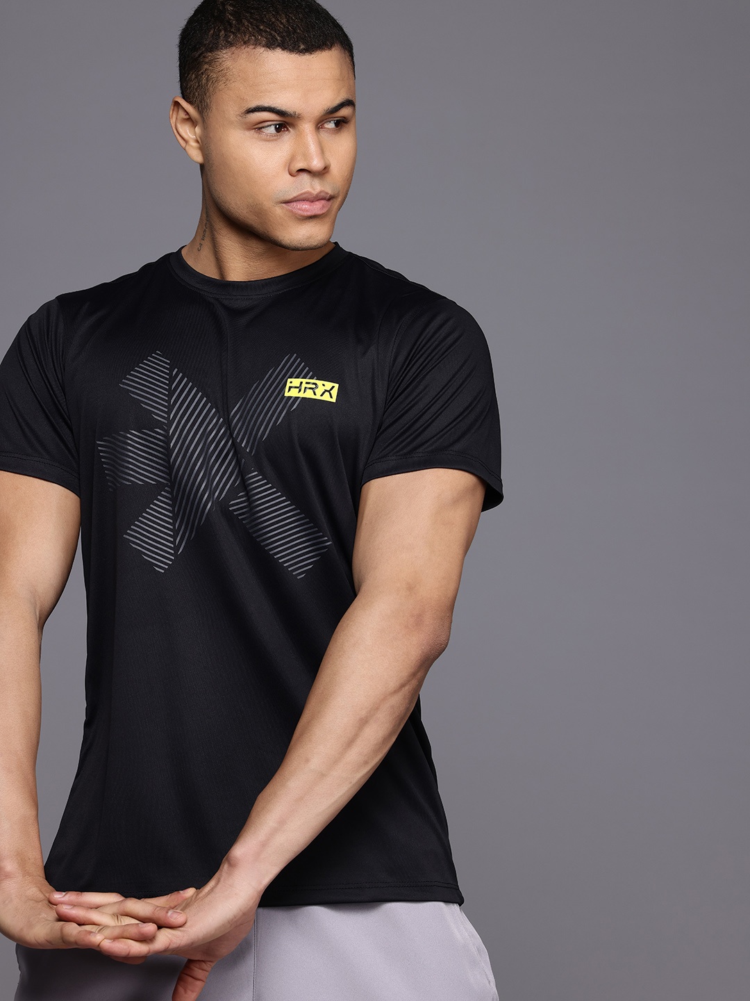 

HRX by Hrithik Roshan Brand Logo Printed Rapid-Dry Training T-shirt, Black