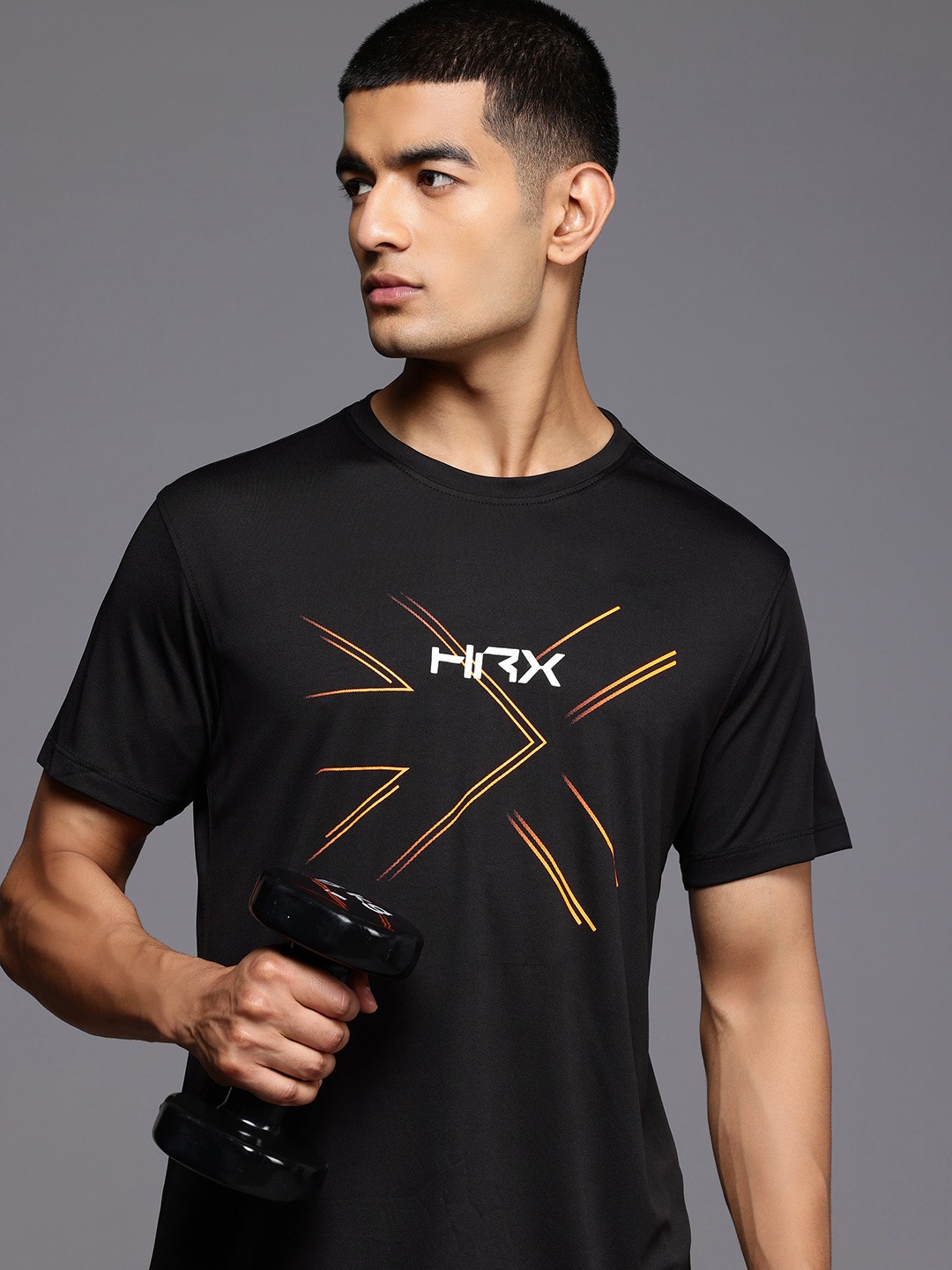 

HRX by Hrithik Roshan Rapid-Dry Brand Logo Printed Training T-shirt, Black