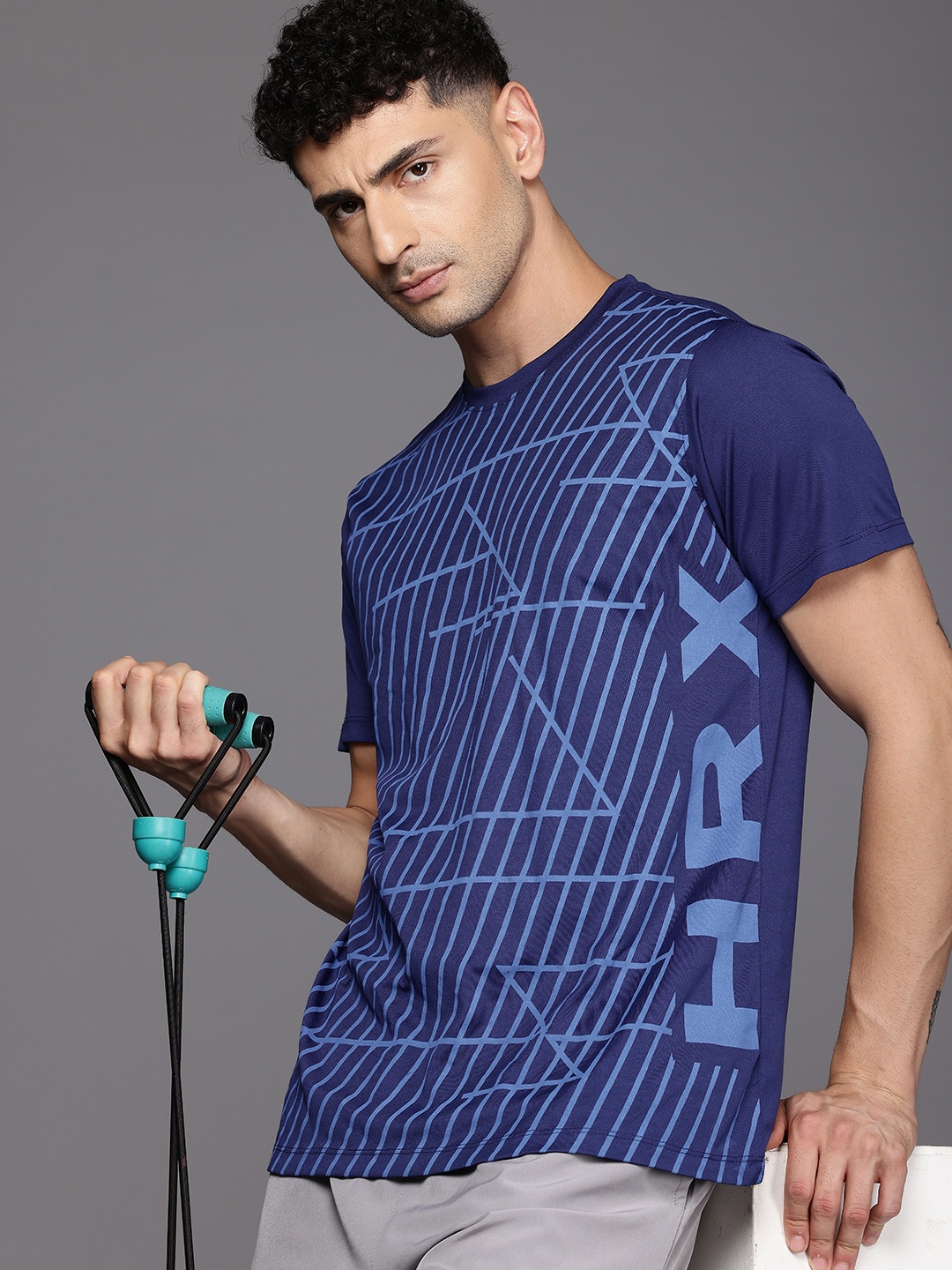 

HRX by Hrithik Roshan NEWEDIT Rapid-Dry Printed Training or Gym T-shirt, Blue