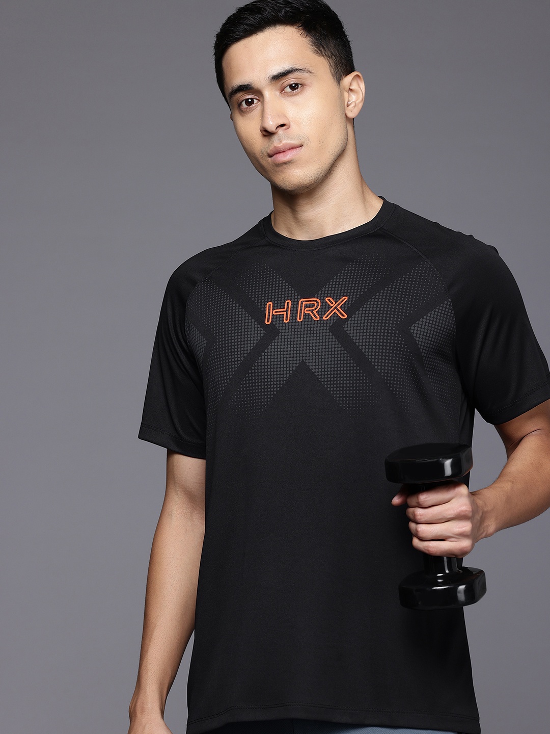 

HRX by Hrithik Roshan Brand Logo Printed Rapid-Dry Training T-shirt, Black