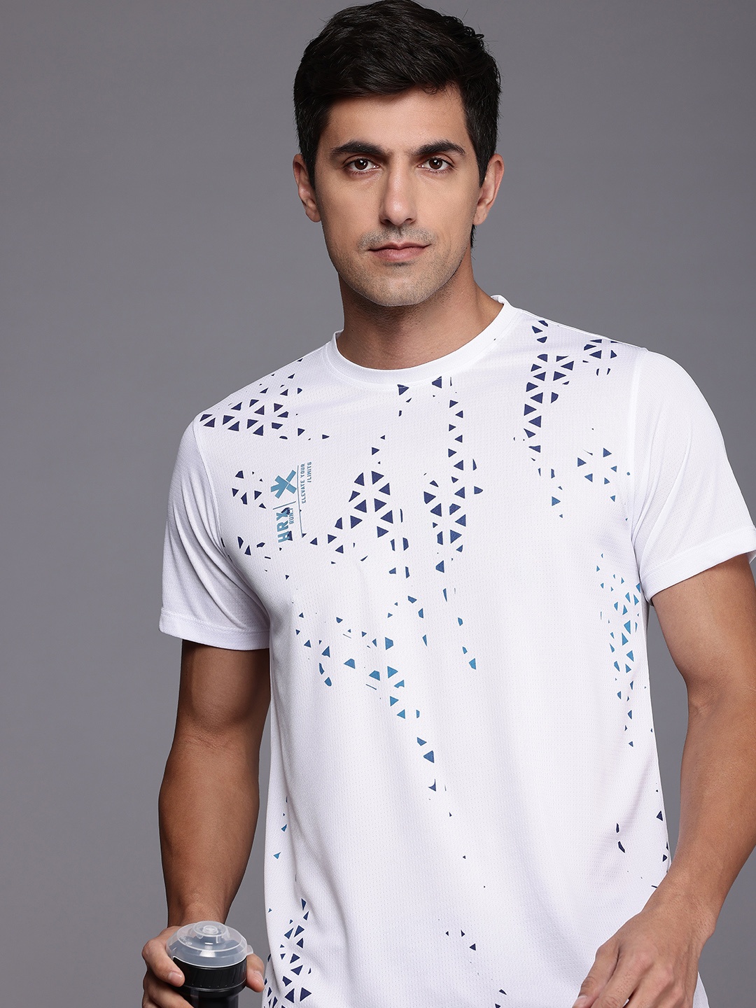 

HRX by Hrithik Roshan Trail Trackers Rapid-Dry Antimicrobial Printed Running T-shirt, White