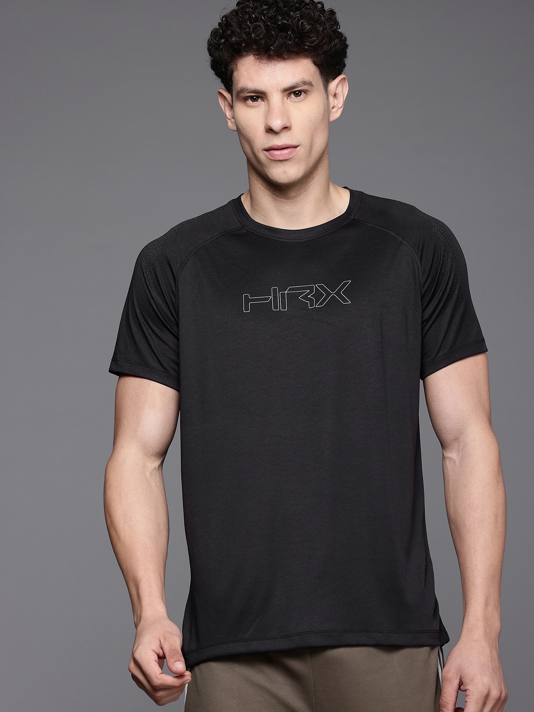 

HRX by Hrithik Roshan Brand Logo Printed Rapid-Dry Training T-shirt, Black