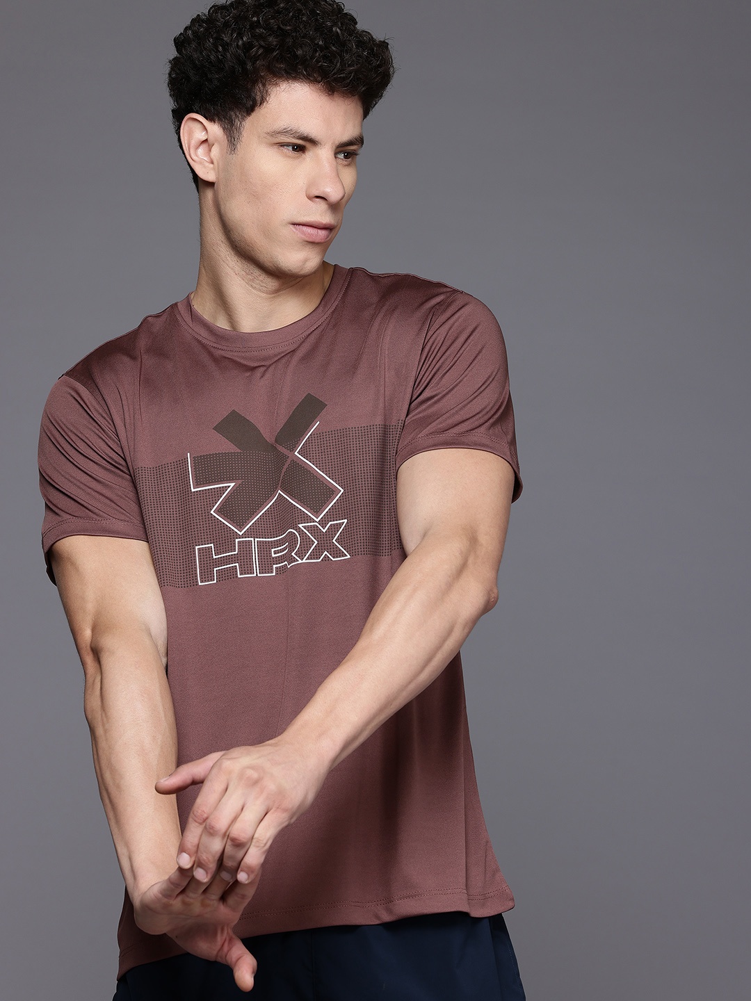 

HRX by Hrithik Roshan Brand Logo Printed Rapid-Dry Training T-shirt, Brown