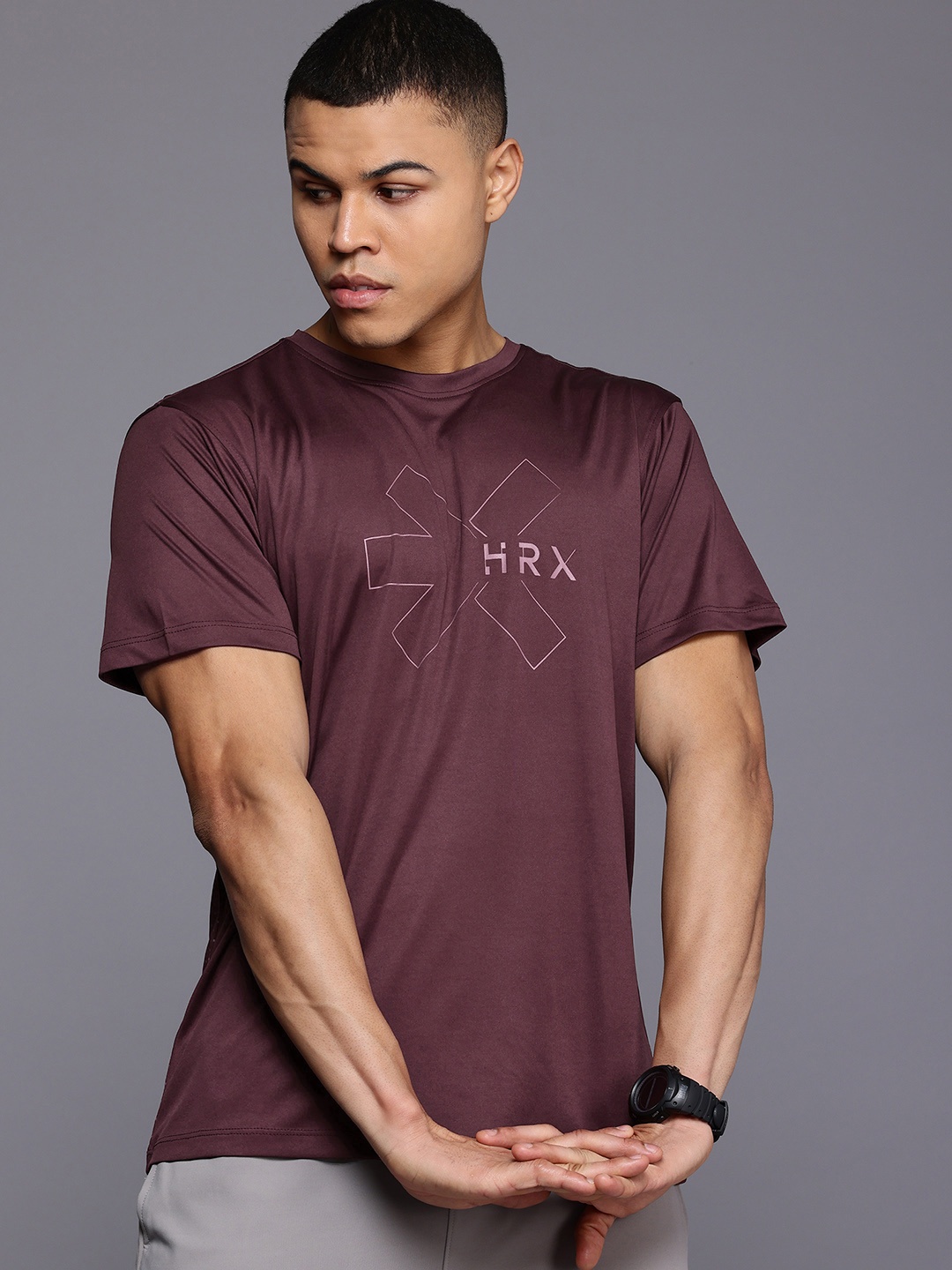 

HRX by Hrithik Roshan Printed Rapid-Dry Training T-shirt, Burgundy