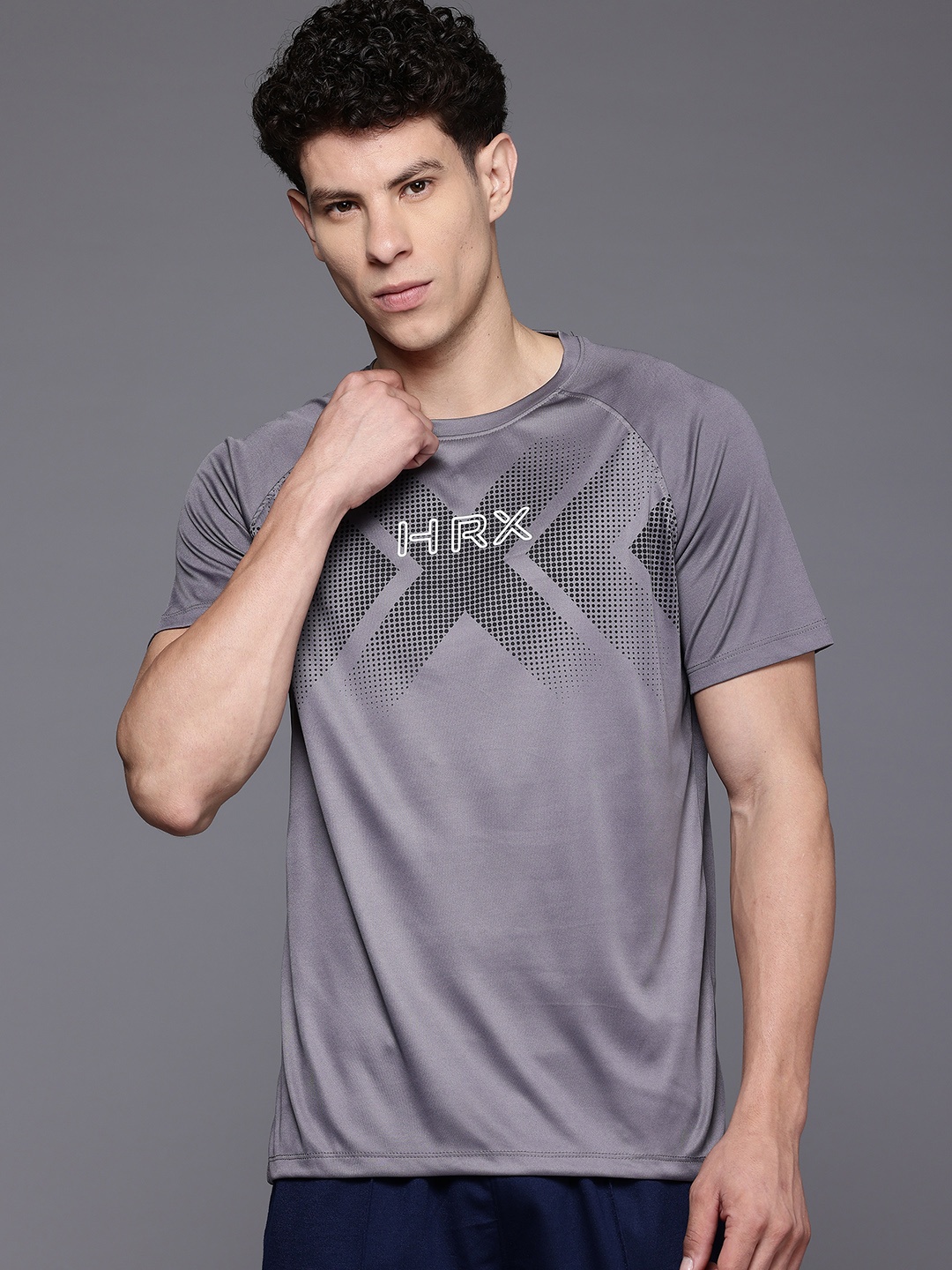 

HRX by Hrithik Roshan Brand Logo Printed Rapid-Dry Training T-shirt, Grey