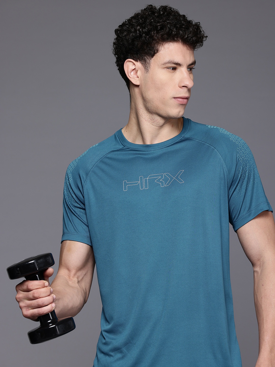 

HRX by Hrithik Roshan Brand Logo Printed Rapid-Dry Training T-shirt, Blue