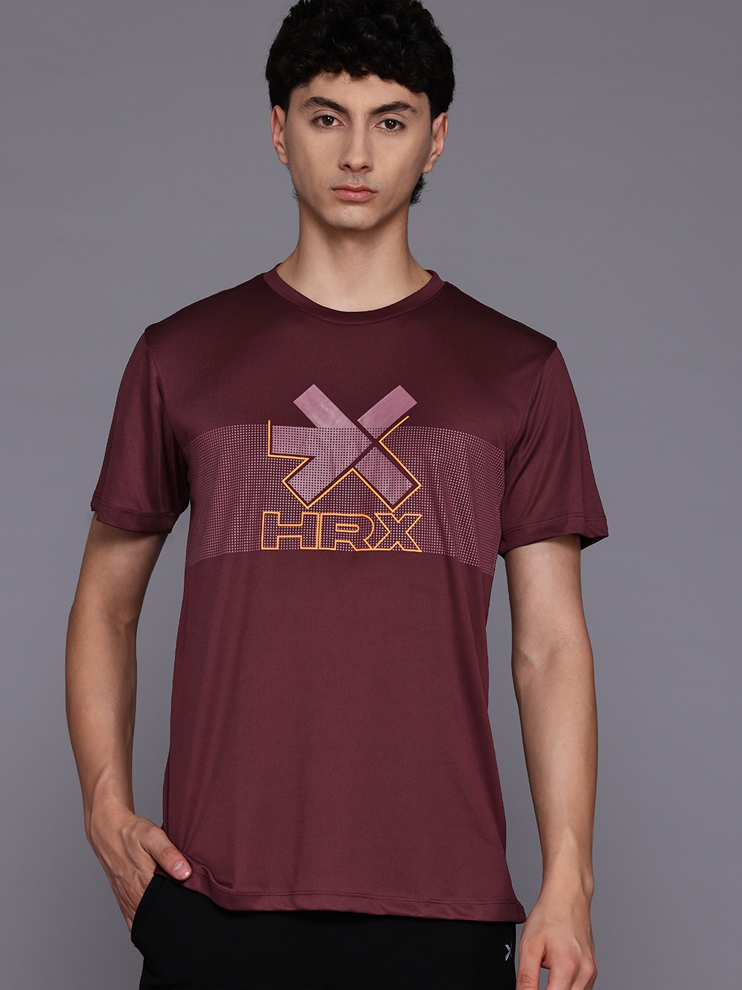 

HRX by Hrithik Roshan Printed Rapid-Dry Training T-shirt, Maroon