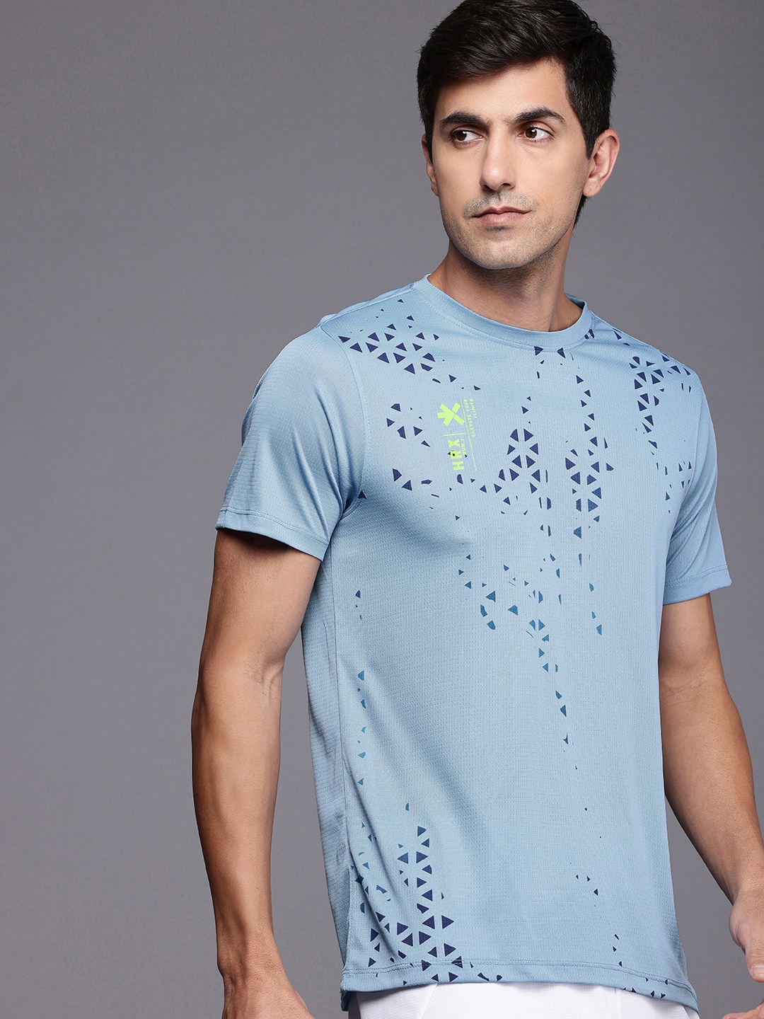 

HRX by Hrithik Roshan Trail Trackers Rapid-Dry Antimicrobial Printed Running T-shirt, Blue