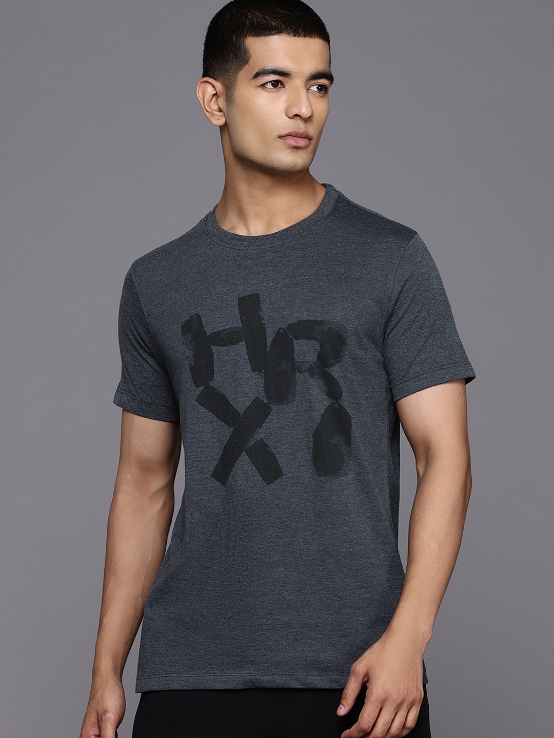 HRX by Hrithik Roshan Brand Logo Printed Yoga T-shirt, Blue