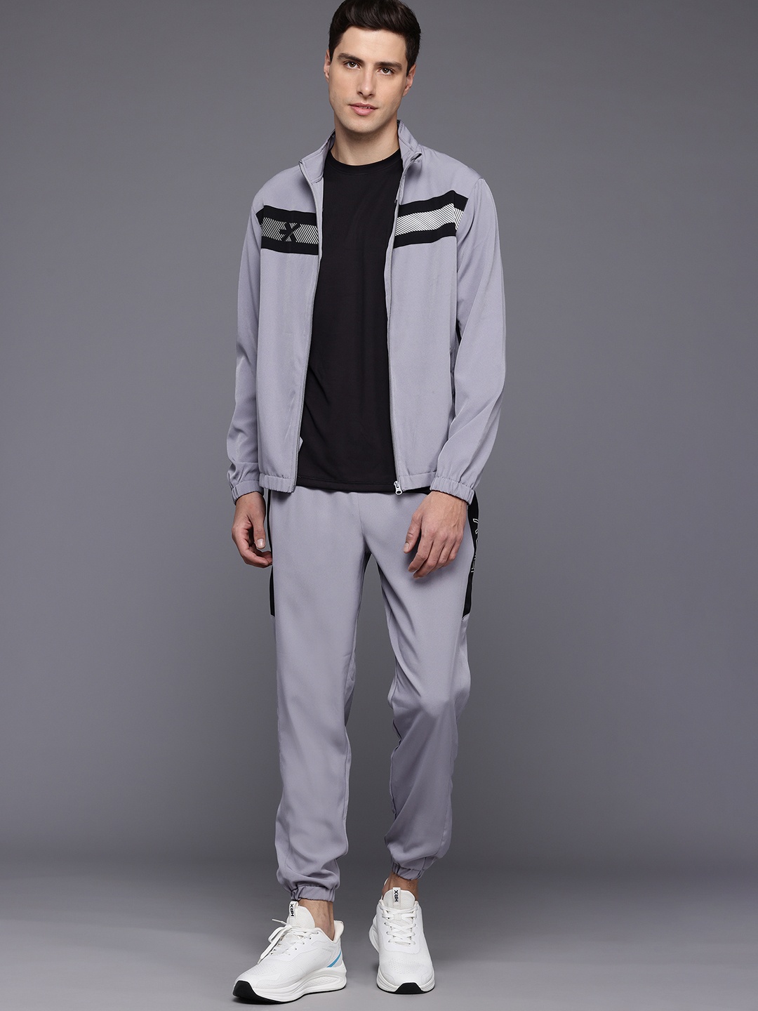 HRX by Hrithik Roshan Striped Rapid-Dry Running Tracksuit, Grey