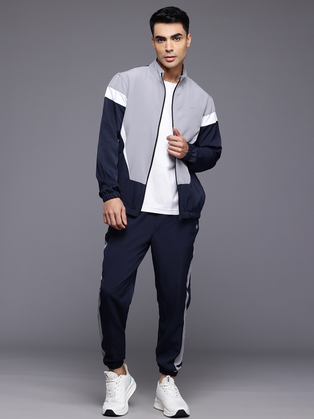 HRX by Hrithik Roshan Colourblocked Rapid-Dry Running Tracksuit, Navy blue