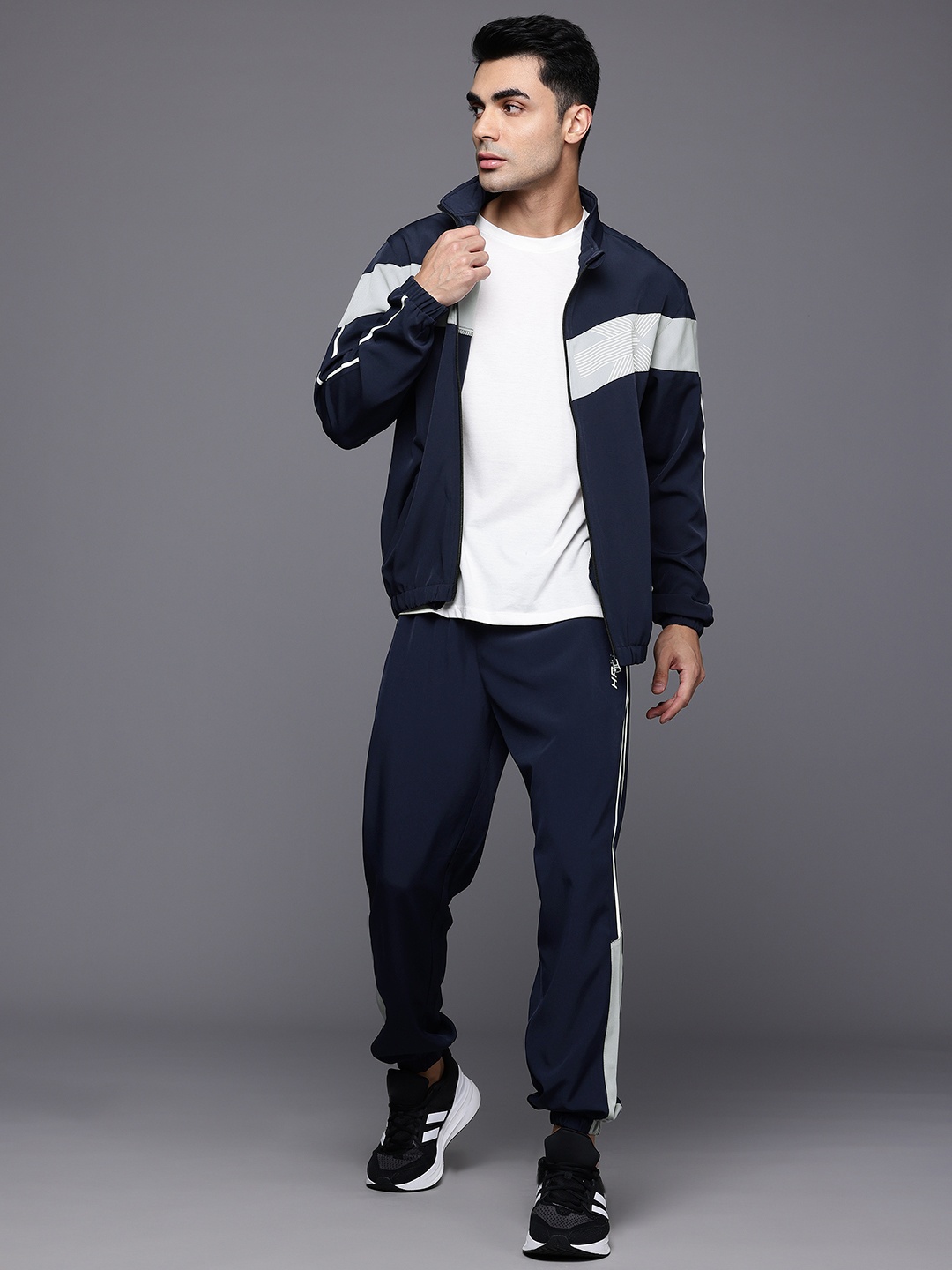 

HRX by Hrithik Roshan Brand Logo Printed Rapid-Dry Running Tracksuit, Navy blue