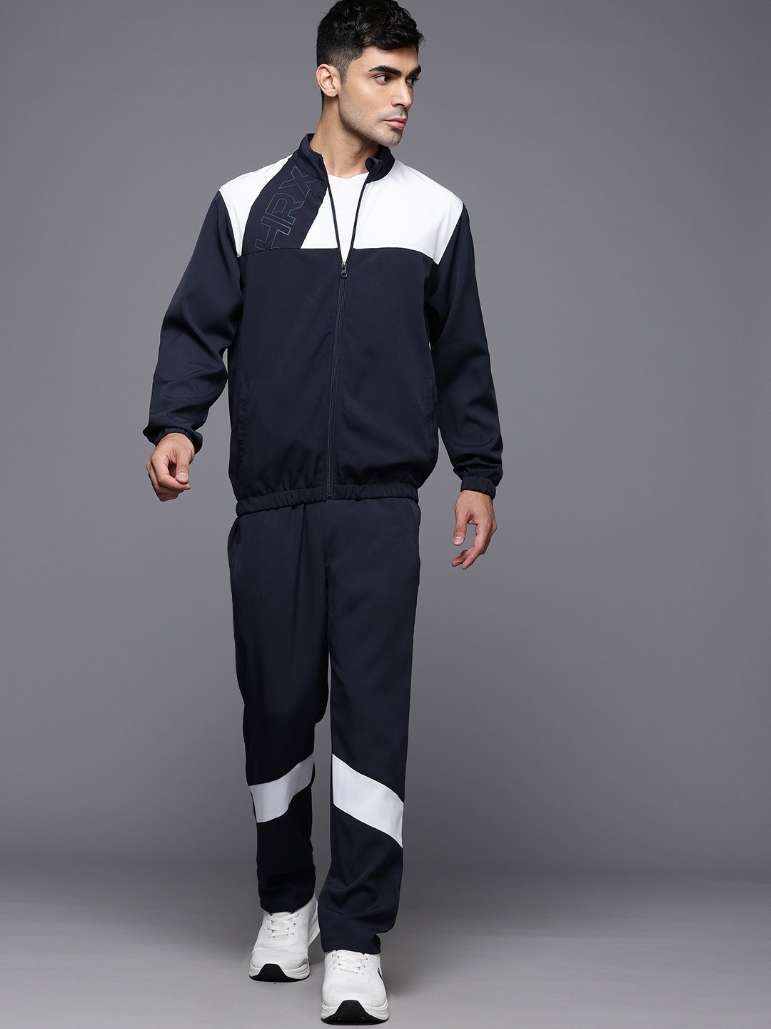 

HRX by Hrithik Roshan Men Rapid-Dry Colourblocked Running Tracksuit, Navy blue