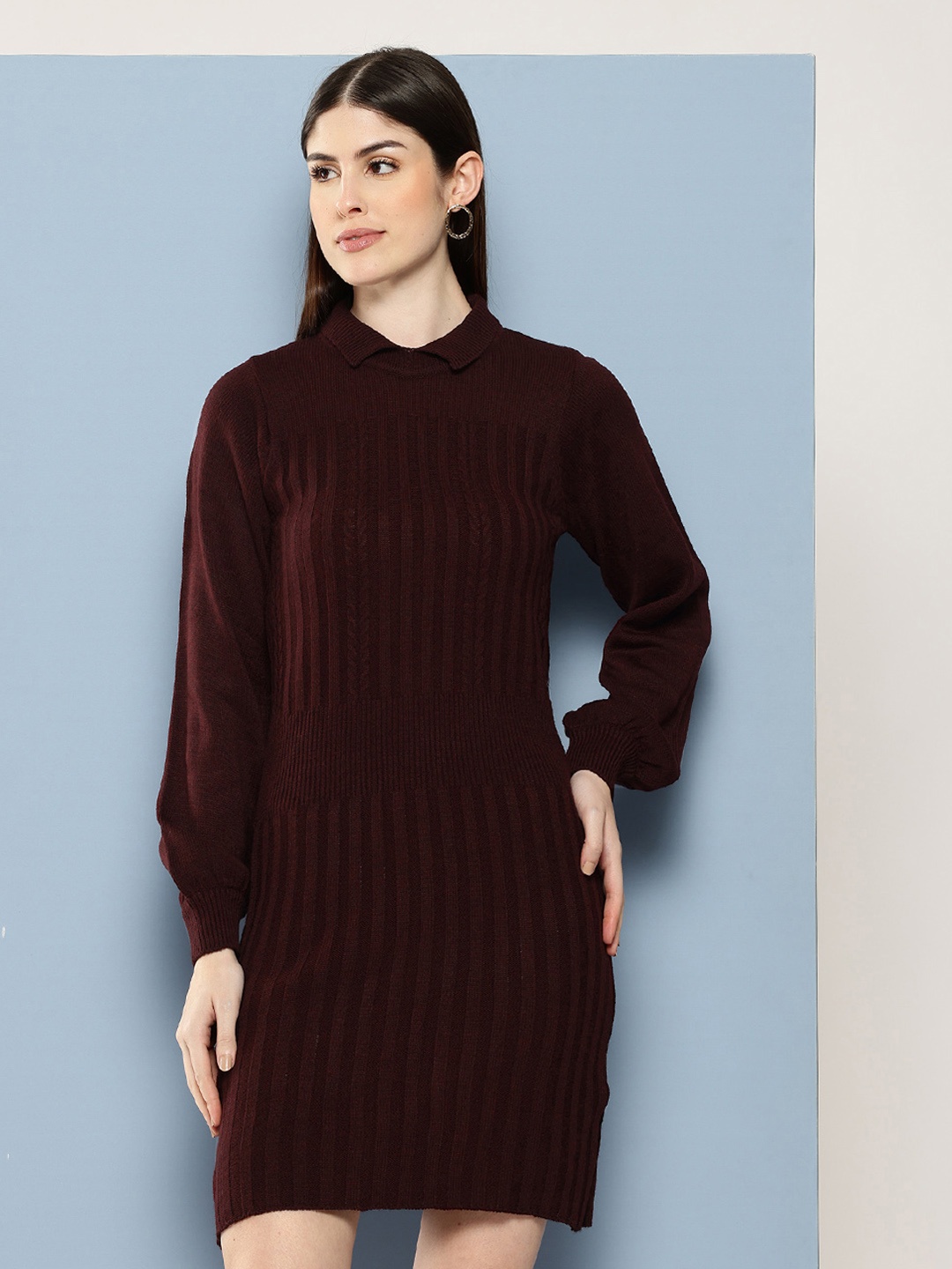 

Chemistry Self-Striped Jumper Midi Dress, Burgundy