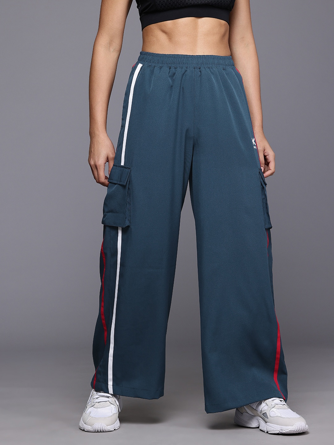 

HRX by Hrithik Roshan Women Striped Cargo-Style Lifestyle Track pants, Teal