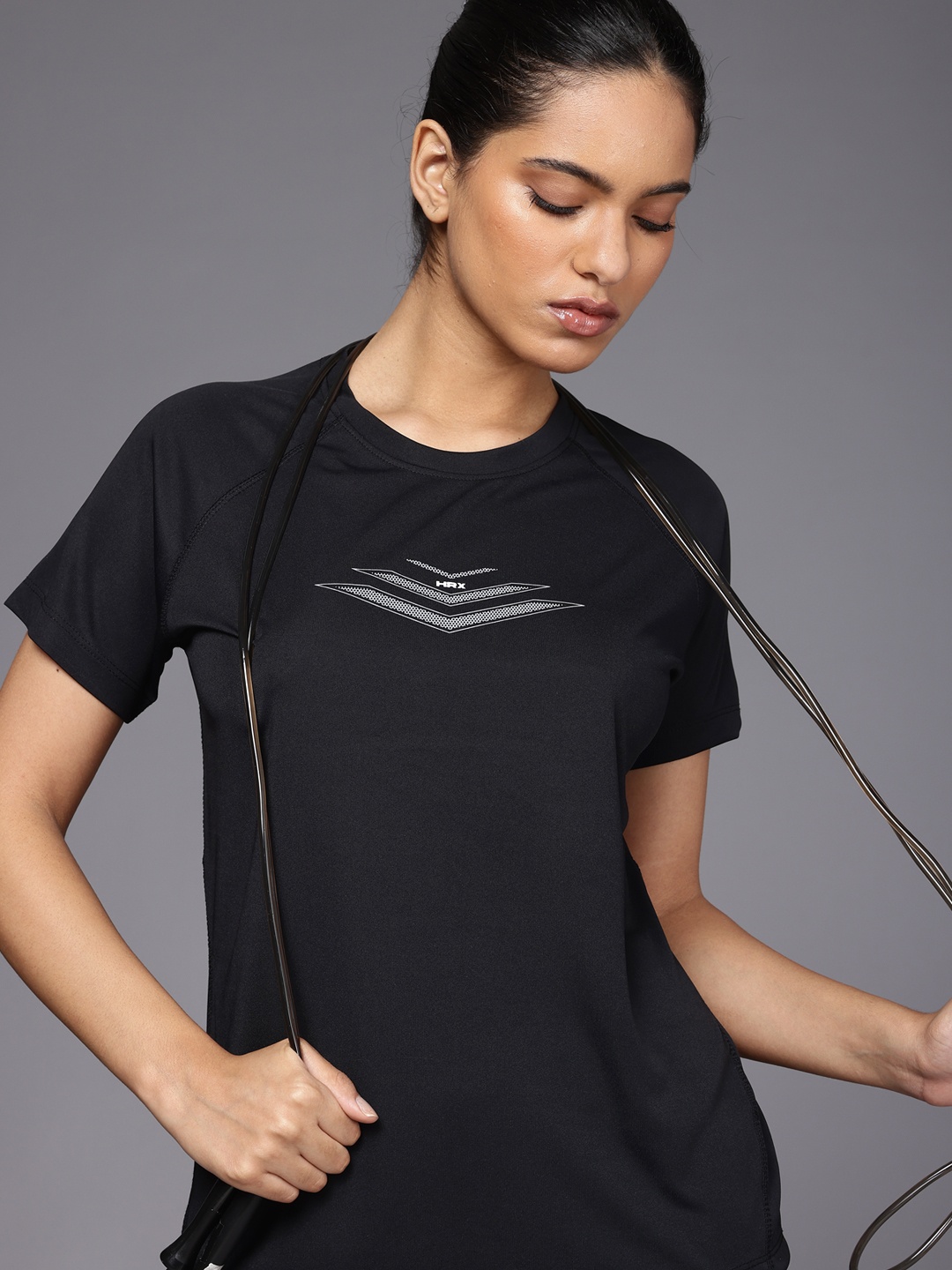

HRX by Hrithik Roshan Graphic Printed Rapid-Dry Training or Gym T-shirt, Black